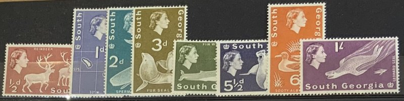 SOUTH GEORGIA 1963 VALUES TO 1/- MOUNTED MINT CAT £15