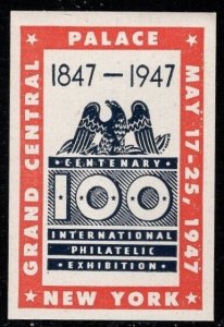 1947 US Poster Stamp 100th Centenary International Philatelic Exhibition MNH
