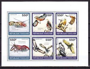 Togo, 2010 issue. Birds and Lobsters sheet of 6. ^