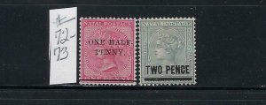 NATAL SCOTT #72-73 1885-86 SURCHARGES - MINT LIGHT  HINGED/HINGED