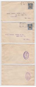 COSTA RICA 1908-09 Sc 63 PERF 14 & 63a PERF 11x14 ON SEPARATE COVERS TO USA 