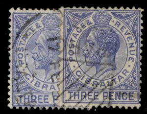 GIBRALTAR GV SG95 + 95a, 3d SHADE VARIETIES, FINE USED.