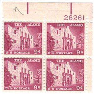 #1043 – 1956 9c Liberty Series: The Alamo – MNH Block
