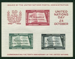 UNITED NATIONS #38 Souvenir Sheet, og, NH, VF, Scott $70.00