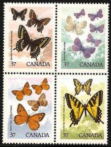 Canada #1213a Butterflies (Block of 4 stamps) MNH [1988]