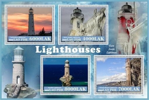 Stamps. Architecture, Lighthouses 2022 year 1+1 sheets perf  Laos