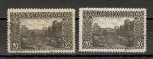 BOSNIA-AUSTRIA - 2 USED STAMPS, 20H - DIFERENT COLOR - 1906.