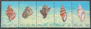 Palau #150-154 (154a) MNH Strip of 5 Seashells SCV $3.00 L37