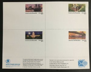 UX139-42 UPU Congress/World Stamp Expo '89 Sheet of 4 mint 15 cent Postcards