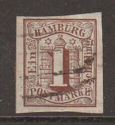 Hamburg Mi 2 used 1859 1s Numeral over Coat of Arms VF