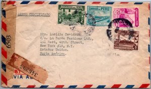 SCHALLSTAMPS PERU 1944 POSTAL HISTORY WWII REG AIRMAIL CENSORED COVER ADDR USA