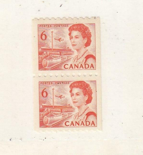 CANADA (MK423) #468Ai  HB DEX VF-MNH 6cts QEII /CENTENNIAL COIL PAIR /ORG CV $18