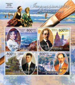 Guinea-Bissau - American Impressionist Art - 4 Stamp Sheet - GB12506a