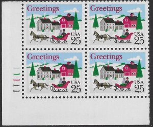 US #2400 MNH Plate Block.  Christmas.  Let's go for a Sleigh ride.  Nice.