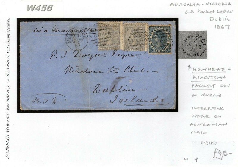 Australia States VICTORIA Melbourne Maritime Dublin *H&K PACKET* 1867  W456