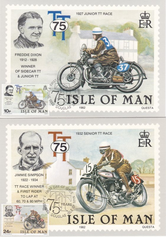 Isle of Man # 214-218, Motorcycle Races, Maxi Cards, First Day Cancels