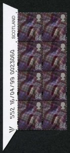 S-WONP64A Scotland Walsall 64p Warrant Block of 8 Dated 16/04/99
