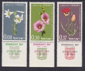 Israel 238-40 MNH w/Tabs 1963 White Lily, Hollyhock & Tulips Flowers Set VF