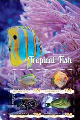 Micronesia 2014 - Tropical Fish - Sheet of 4 Stamps - Scott #1095 - MNH