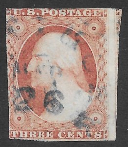 United States 3c dull red George Washington issue of 1855, Scott 11 Used