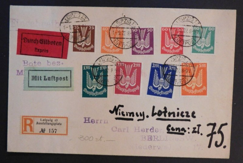 1922 Leipzig Germany Early Airmail Inflation Rate Cover To Berlin # C3-C11