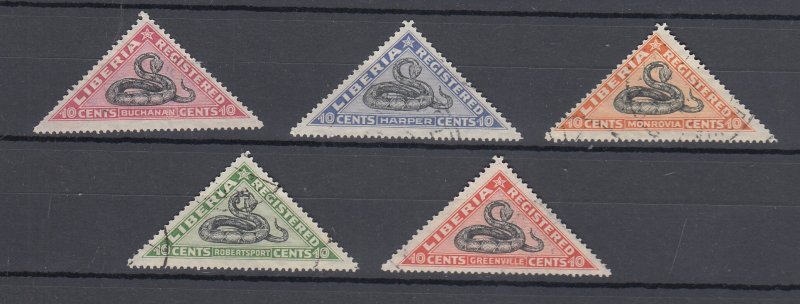 J46056, JL Stamps 1921 liberia set used #f20-4 snakes