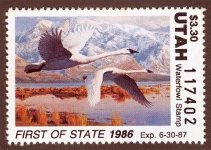 US Sc 1 Multicolor $3.30 NG 1986 Utah State Waterfowl Hunting Permit Stamp