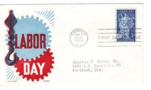 US 1082 (Me-5) 3c Labor Day on FDC Cachet Craft Boll Cachet ECV $10.00