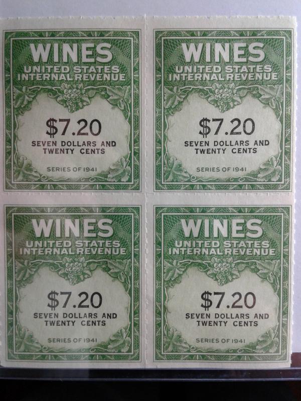 SCOTT # RE 60 MINT NEVER HINGED BLOCK OF 4 GEMS NGAI TWO LINES WINE STAMPS