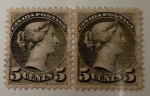 Canada #38 MINT XF USED Pair -Small Queen Issue