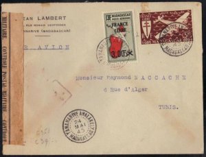 FRANCE-TANANARIVE-MADAGASCAR 1945 CENSORED AIR MAIL CVR