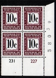 South Africa # J66 Plate Block MNH