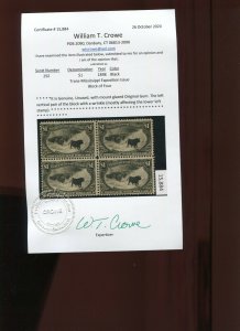 292 Trans-Mississip​​pi Mint Block of 4 Stamps with Crowe Cert (Stock 292 Cr1)