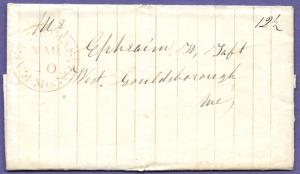 EAST THOMASTON, ME., 1841 STAMPLESS FOLDED LETTER, U.S. POSTAL HISTORY COVER.