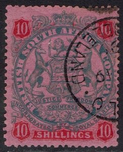 RHODESIA 1896 LARGE ARMS 10/- USED