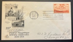KANSAS TERRITORY #1061 MAY 31 1954 LEAVENWORTH KS FIRST DAY COVER (FDC) BX4