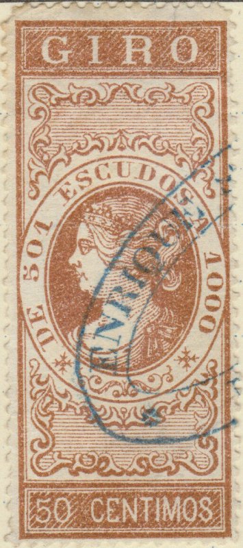 ESPAGNE / SPAIN / ESPAÑA 1867 Sello Fiscal (GIRO) 50 centimos castaño - Usado