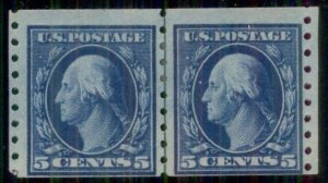 US #396 5¢ blue, Coil Guide Line Pair, og, LH, F/VF, Miller certificate,