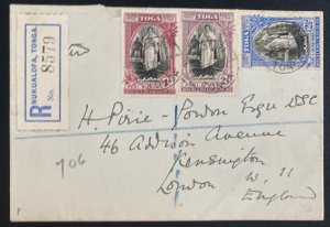 1938 Tonga Toga Registered Cover to London England Queen Salote Tabou Stamps