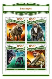 Central Africa - 2017 Monkeys - 4 Stamp Sheet - CA17804a