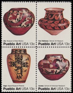 US 1706-1709 1709a Pueblo Pottery Art 13c block 4 MNH 1977