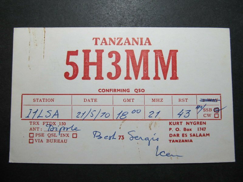 5619 Amateur Radio QSL Card Dar Es Salaam Tanzania