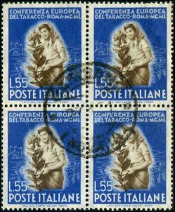 Italy SC# 546 Tobacco Plant and Girl Used Block of Four SCV $100.00PLUS