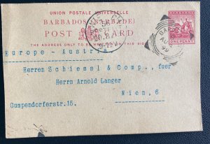 1899 Barbados Postal Stationery Postcard Cover To Vienna Austria