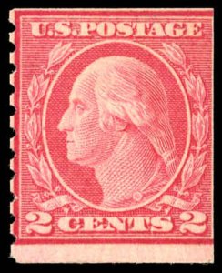 US Sc 492 Avg-F/Mint NO GUM - 1916 2¢ car (Type III) Washington - Trimmed Perfs