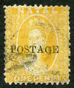 Natal SG82 1d Yellow opt POSTAGE