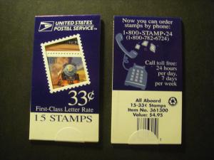 BK278, Scott 3333-7, 33c All Aboard, Makeshift MDI booklet, #P2222 LL, MNH Beaut