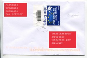 Nobel Peace Prize winner with barcode isolated on envelope