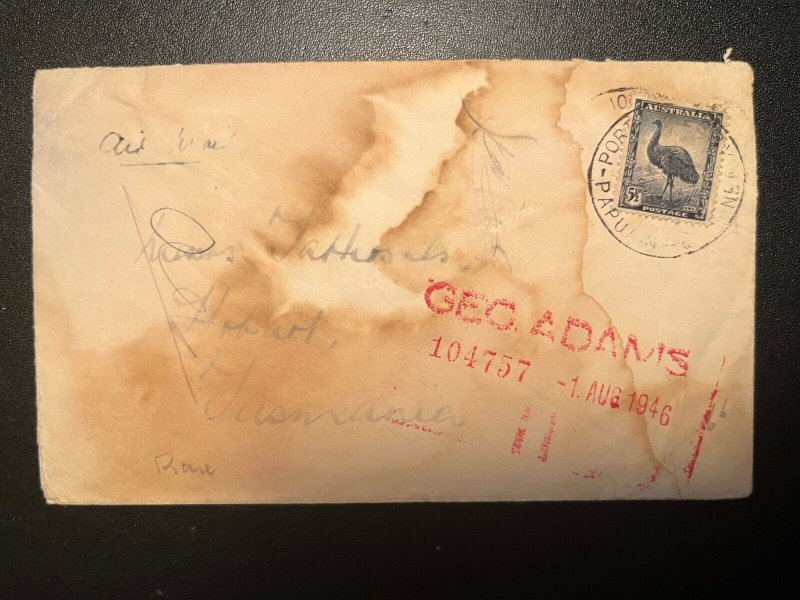 1941 Australia Airmail Crash Cover Port Moresby Papua New Guinea to Tasmania