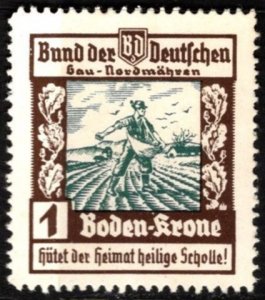 Vintage Germany Charity Poster Stamp Association Of Germans North Moravia